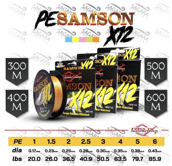Senar PE Samson X12 | x16 PE Samson 300 | 400 | 500 | 600 Meter