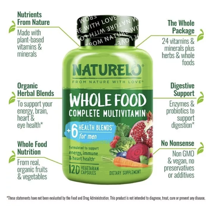 Naturelo Whole Food Complete Multivitamin For Men 120 Vegetarian Capsules