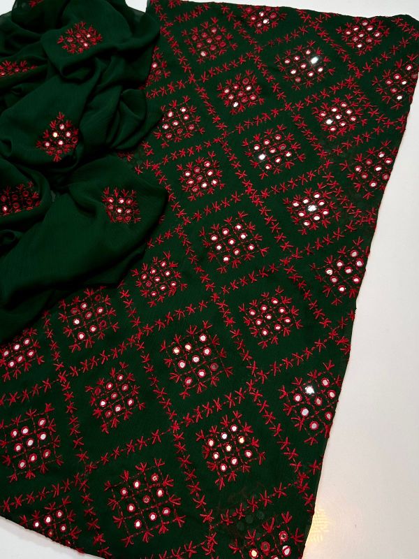 Shirt Soft Bamber Paka Chicken Booti Mirror Jaal Work With Embroidery Mirror Booti Work Duppta