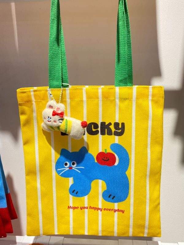 Tas Kanvas Kartun Imut - Kucing Biru Keberuntungan
