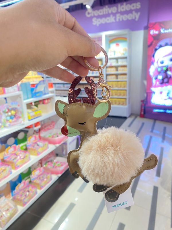 Gantungan Kunci Rusa Natal & Pompom