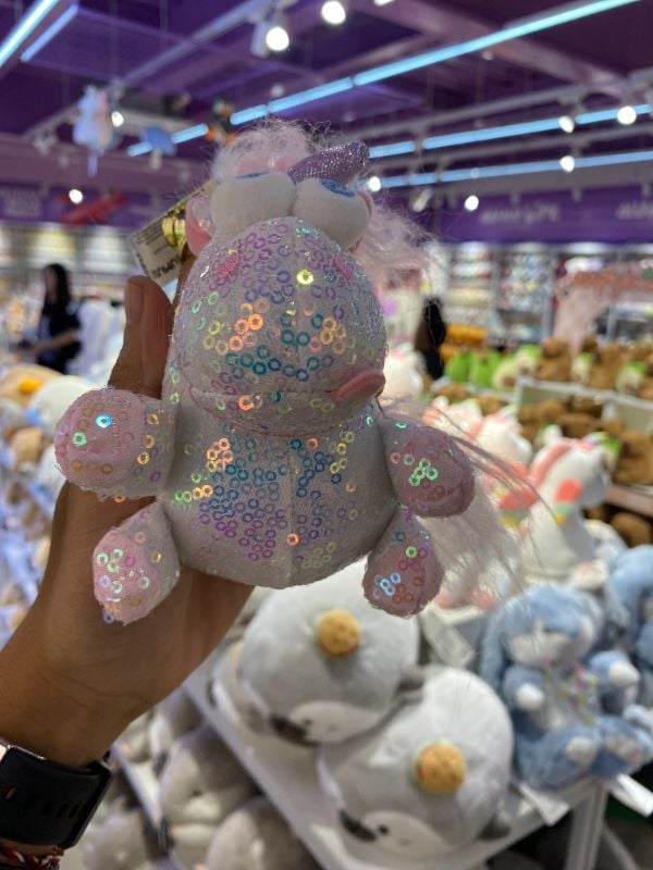 Gantungan Kunci Unicorn Berpayet dengan Rambut Acak (Putih)