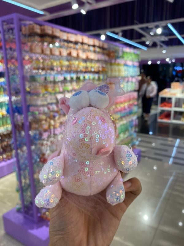 Gantungan Kunci Unicorn Berpayet dengan Rambut Acak (Pink)