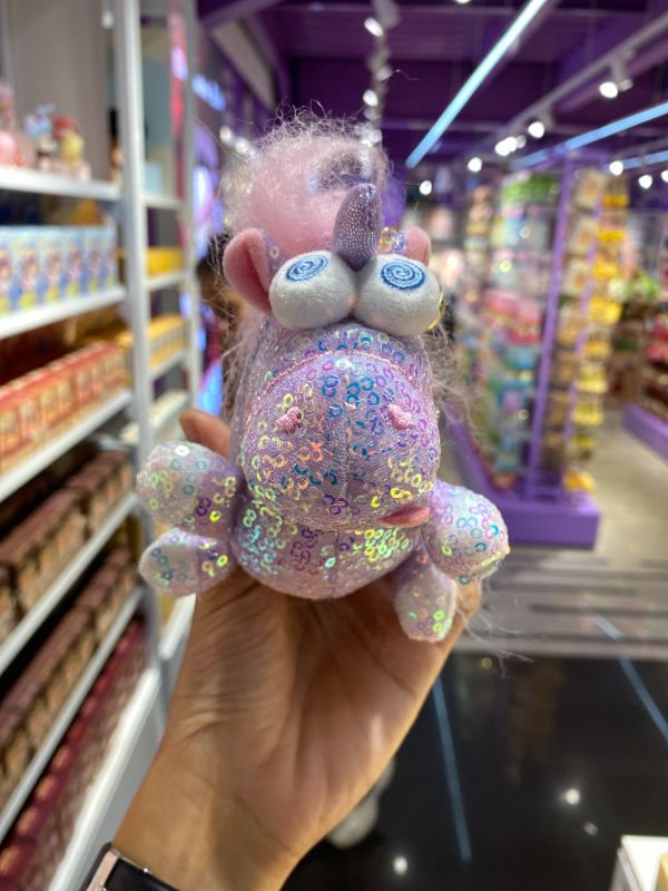 Gantungan Kunci Unicorn Berpayet dengan Rambut Acak (Ungu)