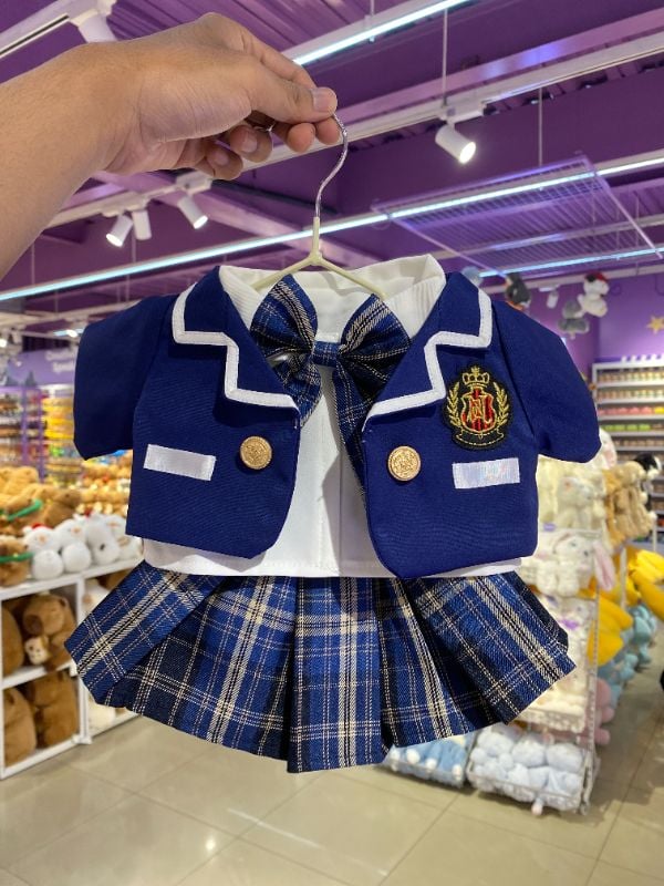 Rok Kotak-Kotak 260JK Set Tiga Potong Biru Tua