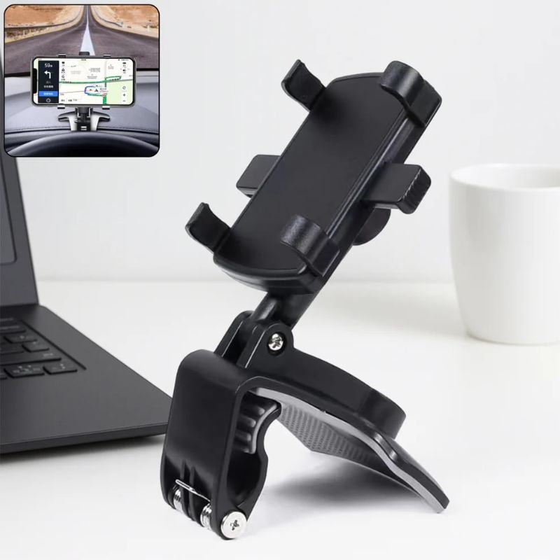 Universal Car Dashboard & Desk Mobile Phone Holder – Strong Adjustable Clip Mount with 360° Rotation & Anti-Slip Grip