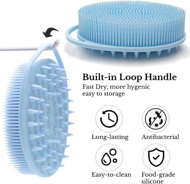 2-in-1 Silicone Soft Bristle Bath Brush with Long Handle – Dual-Side Body Scrubber for Deep Cleaning, Foaming & Massage | Gentle Exfoliating Shower Brush for Men & Women | Hygienic, Quick-Dry & Reusable