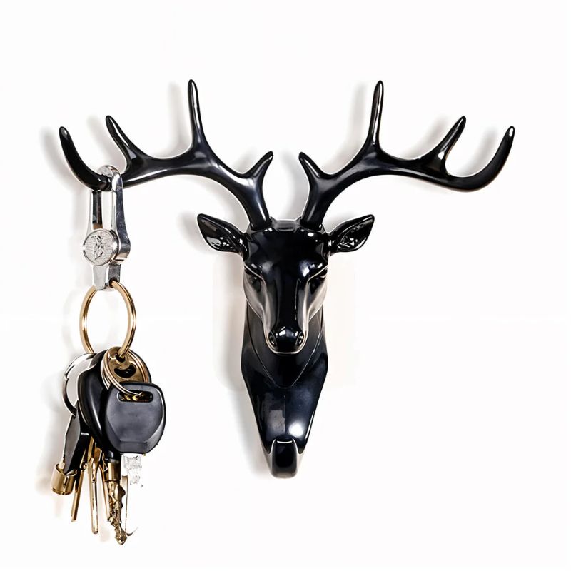 Multipurpose Self Adhesive Deer Head Wall Hooks | Vintage Decorative Antler Design Wall Mount Hanger | No-Drill Hook for Bags, Keys & Accessories
