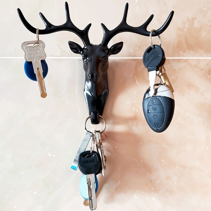 Multipurpose Self Adhesive Deer Head Wall Hooks | Vintage Decorative Antler Design Wall Mount Hanger | No-Drill Hook for Bags, Keys & Accessories