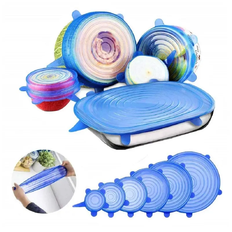 Reusable Silicone Stretch Lids & Food Covers | Airtight, Leak-Proof, Microwave, Dishwasher & Freezer Safe (Pack of 6 set)