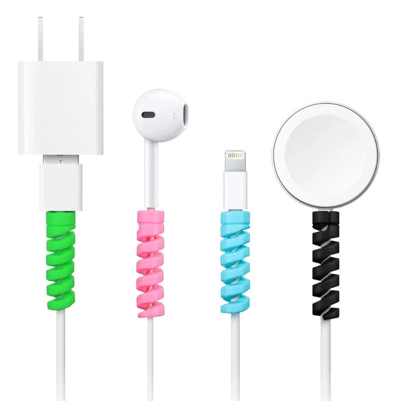 Spiral Charger Cable Protector – Universal Data Cable Saver & Earphone Wire Cover | Flexible Silicone Cable Guard for All Charging Cords (Pack of 4, Multicolor)