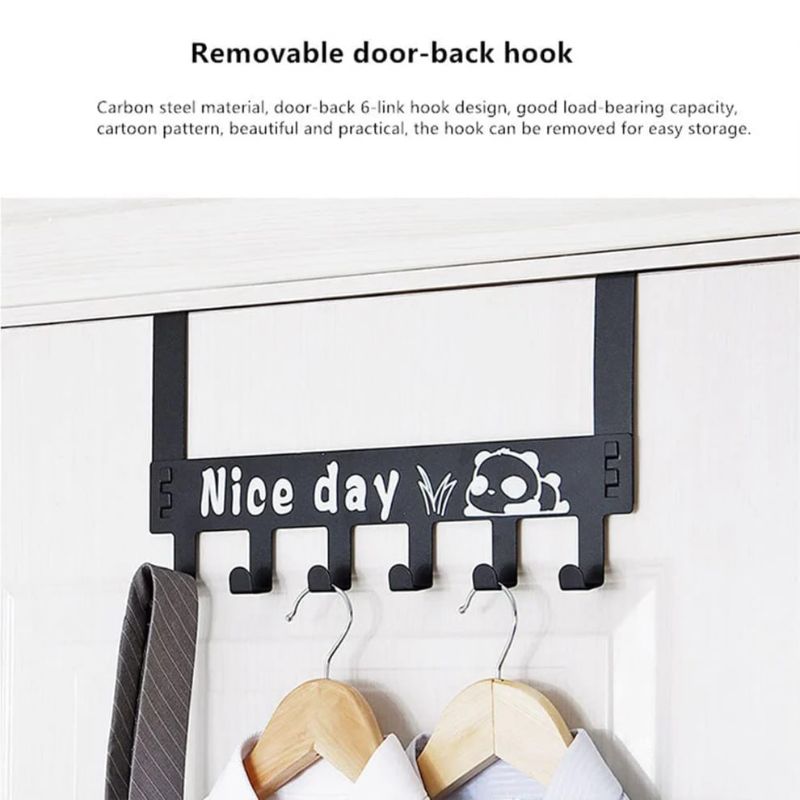Over Door Hook Rack – Heavy-Duty Carbon Steel, 6 Hooks | No-Drill Removable Door Hanger for Coats, Towels, Bags & Clothes – Black / White Finish ( 2 Pcs )
