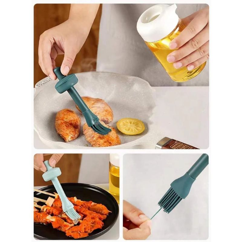 2-in-1 Borosilicate Glass Oil Dispenser with Silicone Brush | Transparent Leakproof Kitchen Oil Jar for Ghee, Olive Oil, Honey & Cooking Condiments | Easy Refill, Hygienic & Durable