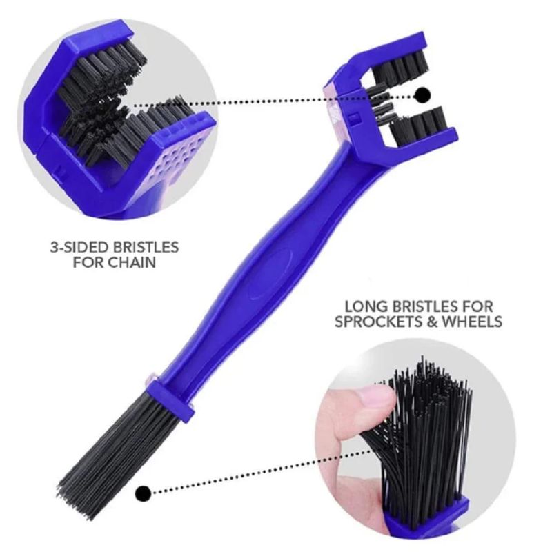 Motorcycle & Bicycle Chain Cleaning Brush – 3D Multi-Angle Nylon & ABS Bike Chain Cleaner with Soft Bristles, Rubber Bumper & Comfortable Grip