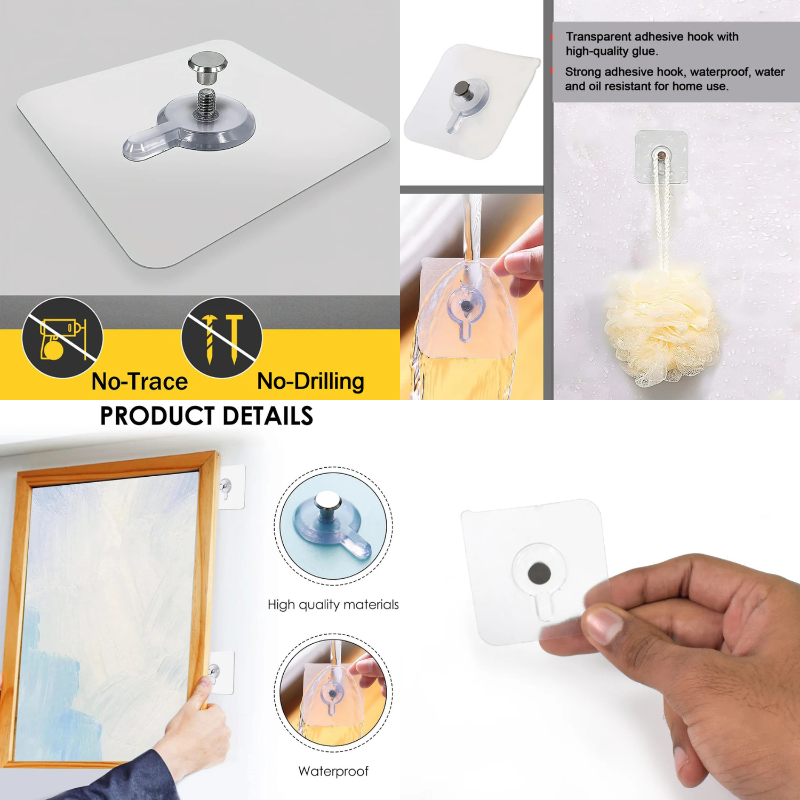 Multipurpose Adhesive Photo Frame Wall Nail Hook | No-Drill Damage-Free Picture Hangers | Strong Adhesive Hooks for Home Decor & Art Frames