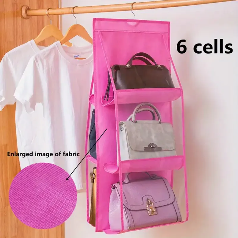 6-Pocket Hanging Purse & Handbag Organizer – Clear Wardrobe Hanging Storage for Bags, Clutches, Shoes & Accessories | Space-Saving Closet Organizer