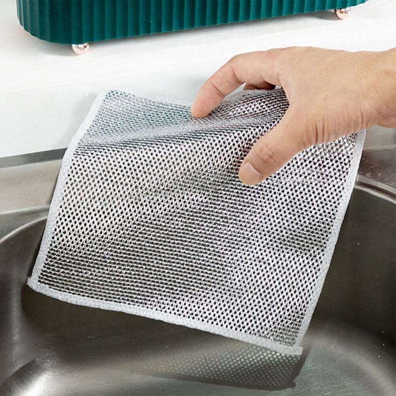 Double-Sided Multipurpose Microfiber Scrubber Cloth | Non-Scratch Wire Cleaning Rag | Strong Decontaminating Kitchen Cleaning Towel for Utensils, Cooktops & Surfaces (1 Pc – 20×20 cm)