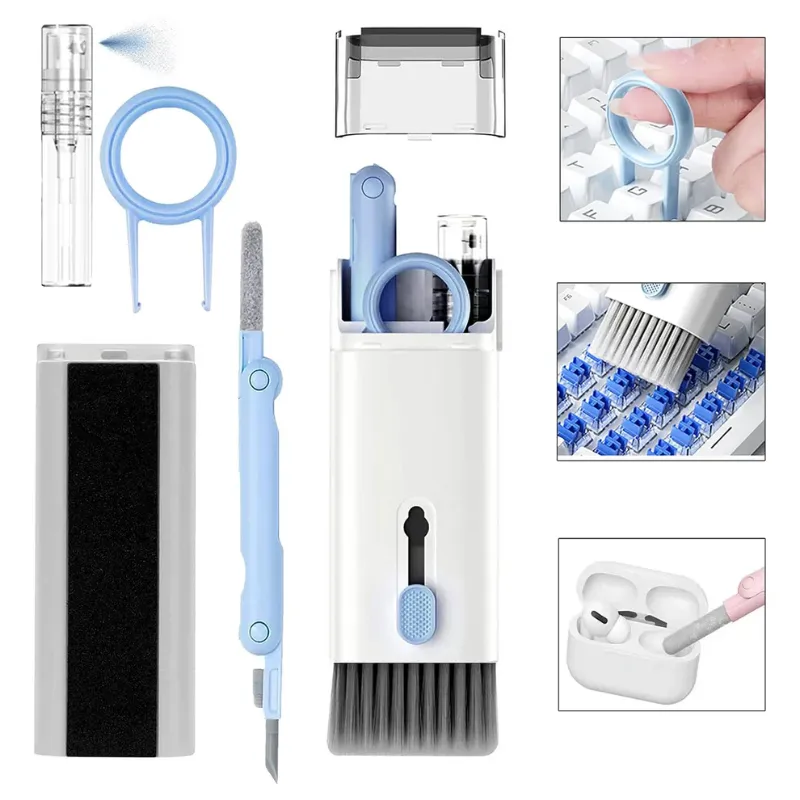7-in-1 Electronic Cleaning Kit – All-in-One Cleaner for Monitor, Keyboard, Laptop, AirPods & Smartphone | Screen Brush, AirPods Cleaning Pen, Keycap Puller & Spray Bottle Set
