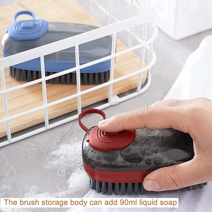 Hydraulic Liquid Detergent Dispensing Cleaning Brush – Refillable Handheld Scrubber with Built-in Soap Dispenser for Kitchen, Bathroom & Home Cleaning (ABS Body, Nylon Bristles)