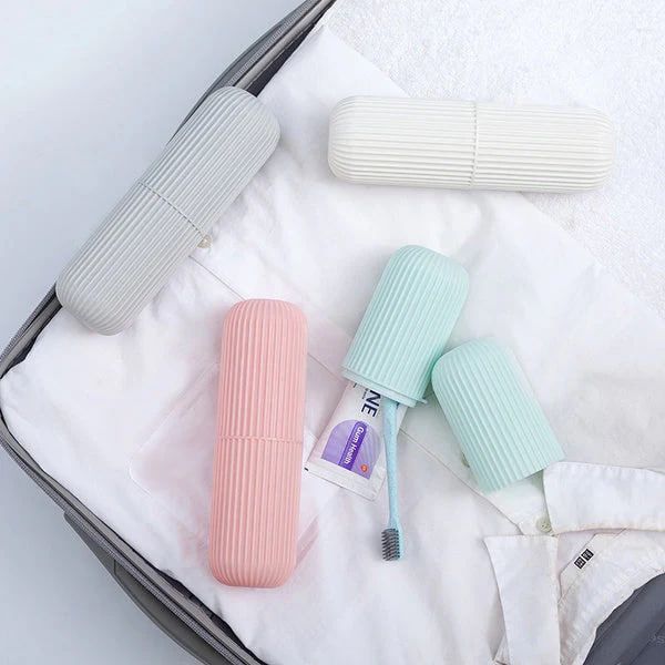 Capsule Shape Travel Toothbrush & Toothpaste Case | Portable Toothbrush Holder & Mouthwash Cup | Compact Travel Storage Box for Hygiene & Convenience (Multicolor)