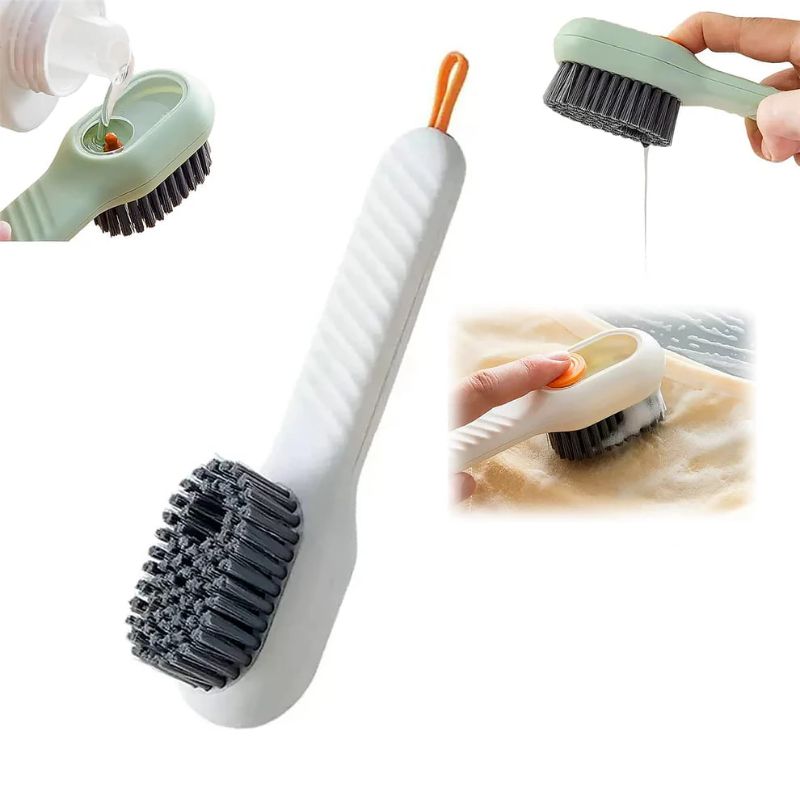 Multifunctional Scrubbing Brush with Built-in Liquid Soap Dispenser | All-in-One Cleaning Brush for Shoes, Clothes, and Dishes | Soft Bristles, Non-Slip Handle & Wall-Mount Storage