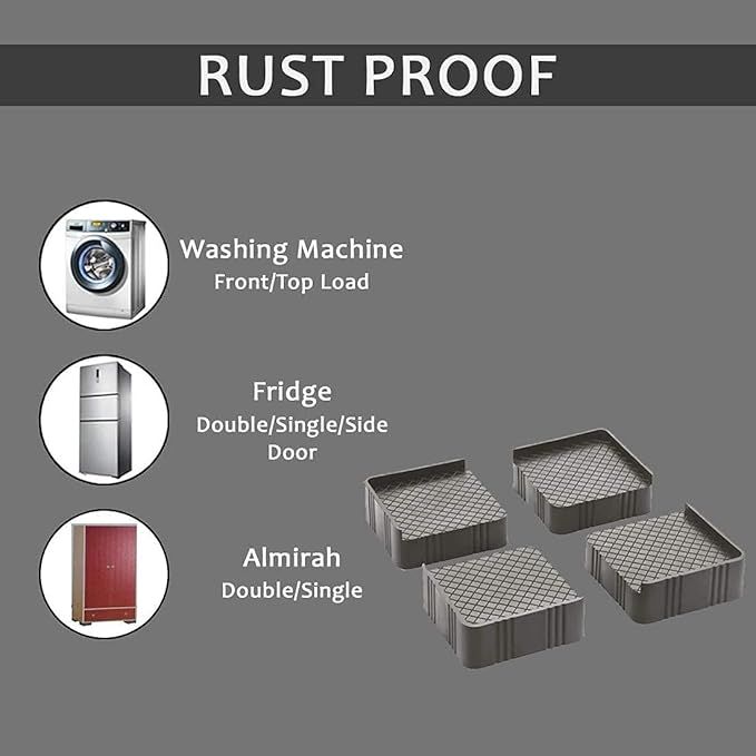 Premium Heavy-Duty Multipurpose Base Stand (Set of 4) | Unbreakable Furniture, Refrigerator & Washing Machine Stand | Rust-Free, Easy to Clean, Durable Plastic Block Supports