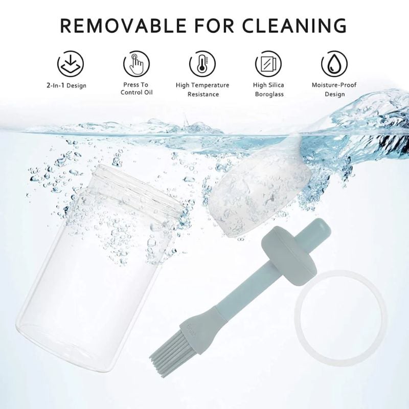2-in-1 Borosilicate Glass Oil Dispenser with Silicone Brush | Transparent Leakproof Kitchen Oil Jar for Ghee, Olive Oil, Honey & Cooking Condiments | Easy Refill, Hygienic & Durable