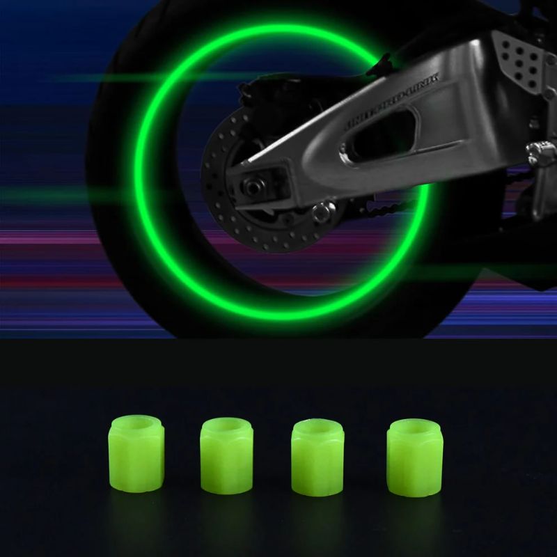 Luminous Glow Tyre Valve Caps | Universal Car, Bike, Truck, and SUV Wheel Valve Stem Covers | Dustproof, Waterproof, Glow in the Dark Accessories  (4 Pcs Set)