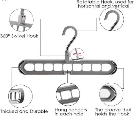 360° Rotatable Magic Hangers – Space-Saving Hole Plastic Clothes Hanger Hooks for Wardrobe, Balcony & Indoor Use | Non-Slip Multipurpose Closet Organizer Rack (Pack of 1 / Multi-Hook Design)