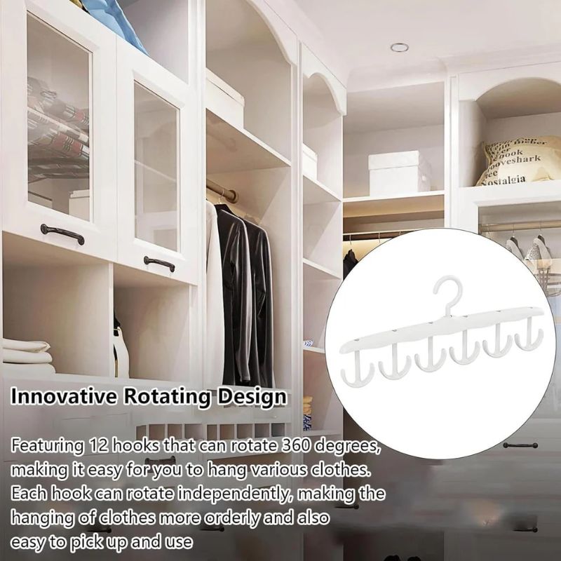 Tank Top Organizer Hanger | 12-Hook 360° Rotatable Space-Saving Closet Hanger | Durable PP Material Storage Rack for Bras, Camisoles, Belts & Accessories