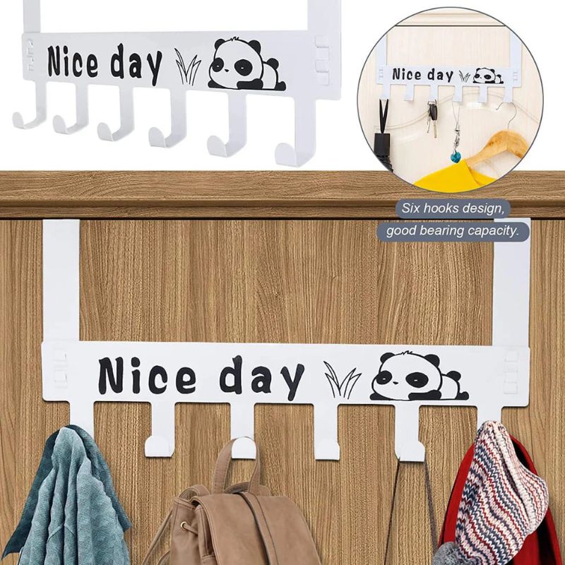 Over Door Hook Rack – Heavy-Duty Carbon Steel, 6 Hooks | No-Drill Removable Door Hanger for Coats, Towels, Bags & Clothes – Black / White Finish ( 2 Pcs )