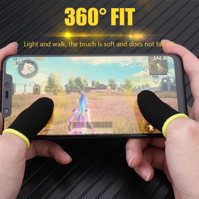 Mobile Gaming Touchscreen Finger Sleeves (1 Pair) | Anti-Sweat, Breathable & Sensitive Conductive Fiber Thumb Gloves for PUBG, Free Fire & All Touchscreen Games