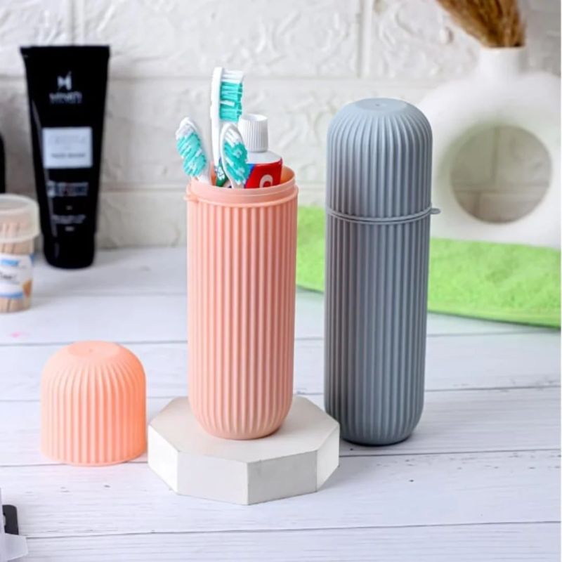 Capsule Shape Travel Toothbrush & Toothpaste Case | Portable Toothbrush Holder & Mouthwash Cup | Compact Travel Storage Box for Hygiene & Convenience (Multicolor)
