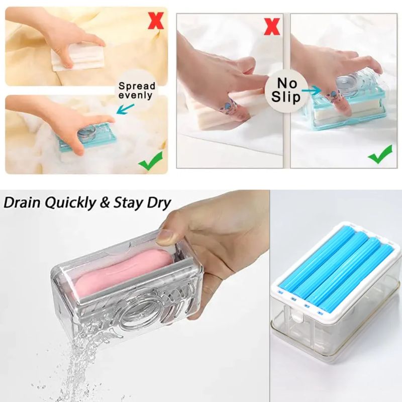 2-in-1 Portable Soap Dish with Roller & Drain | Foaming Soap Dispenser Holder Box for Kitchen, Bathroom & Home | Quick Lather, No-Mess, Easy Drain Design