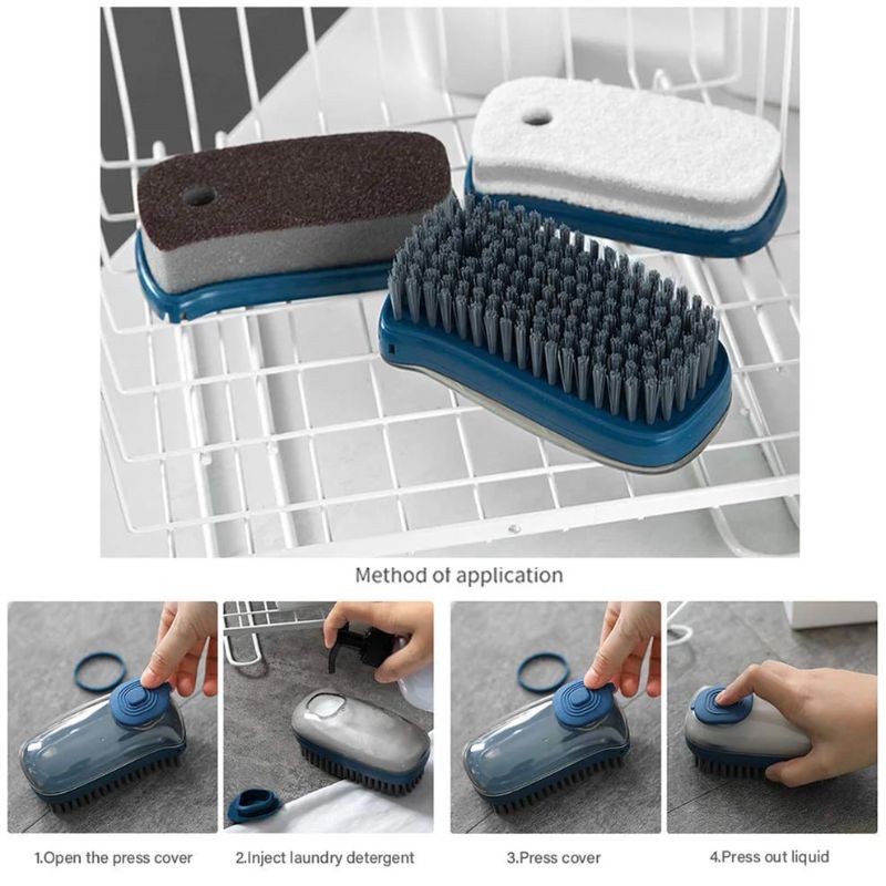 Hydraulic Liquid Detergent Dispensing Cleaning Brush – Refillable Handheld Scrubber with Built-in Soap Dispenser for Kitchen, Bathroom & Home Cleaning (ABS Body, Nylon Bristles)