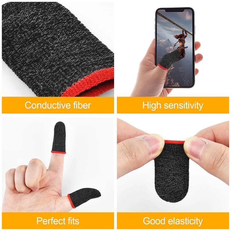 Mobile Gaming Touchscreen Finger Sleeves (1 Pair) | Anti-Sweat, Breathable & Sensitive Conductive Fiber Thumb Gloves for PUBG, Free Fire & All Touchscreen Games