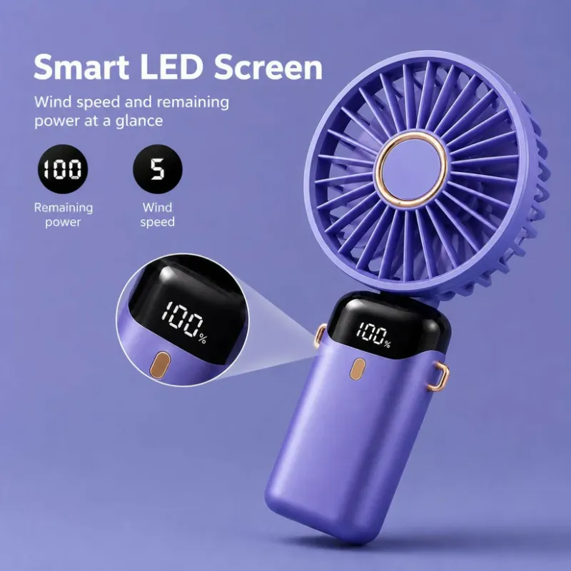 Portable Rechargeable Mini Neck Fan with LED Display | 3-in-1 Wearable, Handheld & Desk Fan | USB Rechargeable Foldable Personal Cooling Fan with Adjustable Strap & Mobile Stand for Travel, Office & Outdoor Use