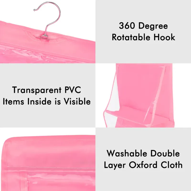 6-Pocket Hanging Purse & Handbag Organizer – Clear Wardrobe Hanging Storage for Bags, Clutches, Shoes & Accessories | Space-Saving Closet Organizer