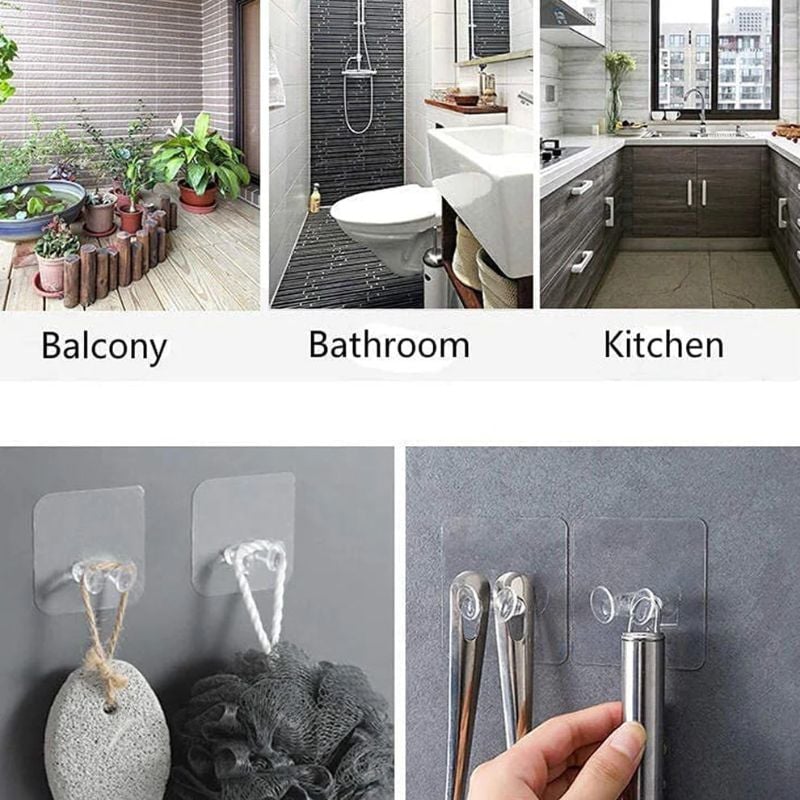 Transparent Self Adhesive Wall Hook | Seamless Drill-Free Removable Hook for Power Plug, Toothbrush, Keys, Towels & Kitchen Accessories | Waterproof & Oilproof Plastic Wall Hanger (1 Pcs)