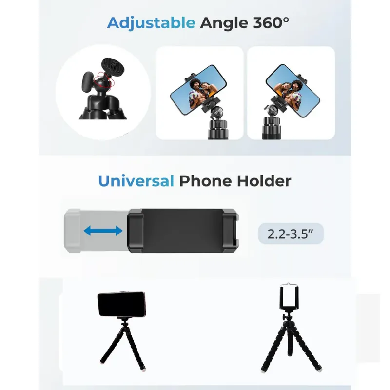 Flexible 360° Mini Tripod Stand with Universal Mobile Holder – Portable Octopus Tripod for Smartphones, GoPro & Lightweight DSLR Cameras | Vlogging, Photography & Video Recording