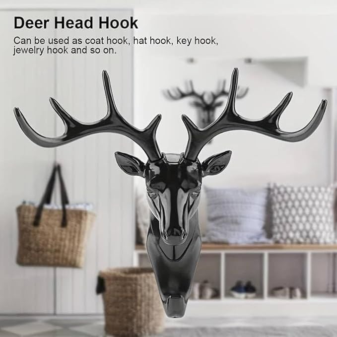 Multipurpose Self Adhesive Deer Head Wall Hooks | Vintage Decorative Antler Design Wall Mount Hanger | No-Drill Hook for Bags, Keys & Accessories