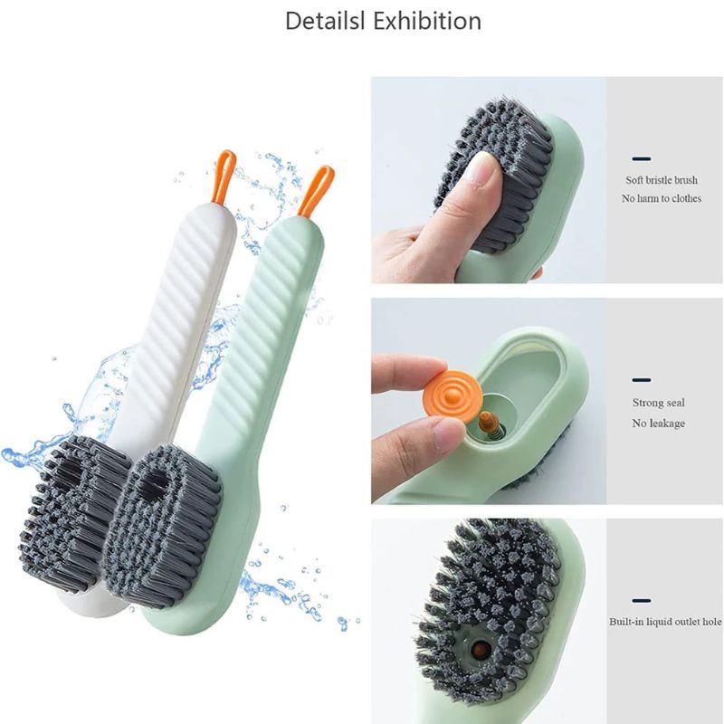 Multifunctional Scrubbing Brush with Built-in Liquid Soap Dispenser | All-in-One Cleaning Brush for Shoes, Clothes, and Dishes | Soft Bristles, Non-Slip Handle & Wall-Mount Storage