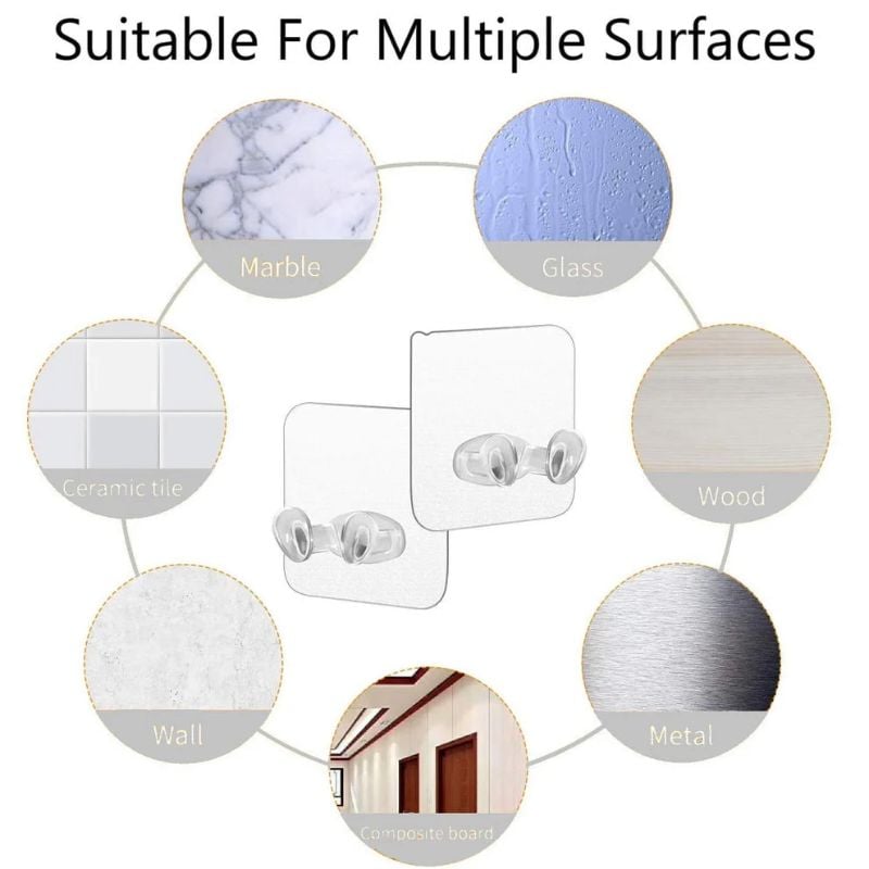 Transparent Self Adhesive Wall Hook | Seamless Drill-Free Removable Hook for Power Plug, Toothbrush, Keys, Towels & Kitchen Accessories | Waterproof & Oilproof Plastic Wall Hanger (1 Pcs)