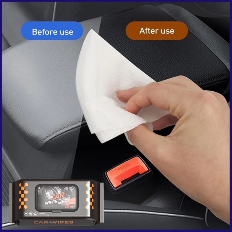 Car Dashboard & Leather Cleaner Wipes – Disposable Travel Car Cleaning Wipes for Leather Seats, Accessories, Glass & Electronics (80 Pcs Set)