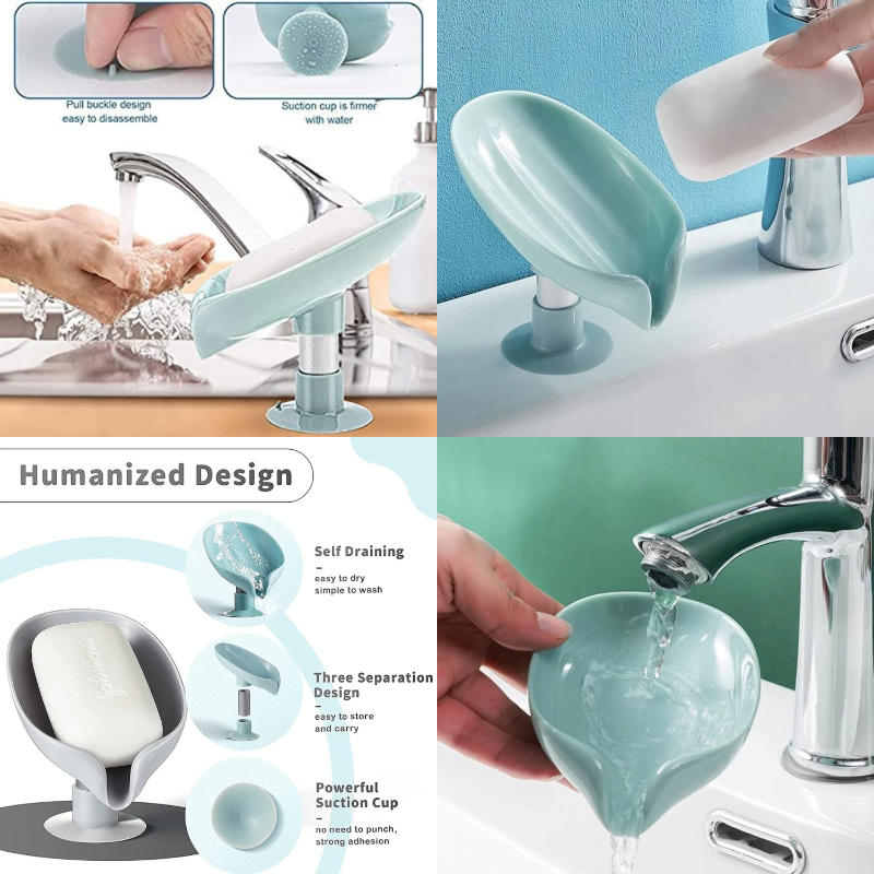 Self-Draining Soap Holder Stand with Suction Cup | No-Drill Bathroom Soap Dish for Shower, Sink & Wash Basin