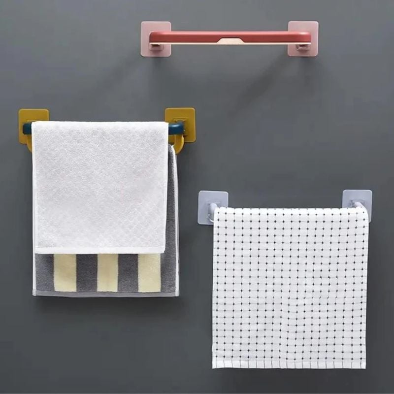 Wall Mounted Double Bar Towel Holder with Hooks | Foldable Adjustable Bathroom & Kitchen Towel Rack | No-Drill Installation | Space-Saving Multifunctional ABS Towel Shelf