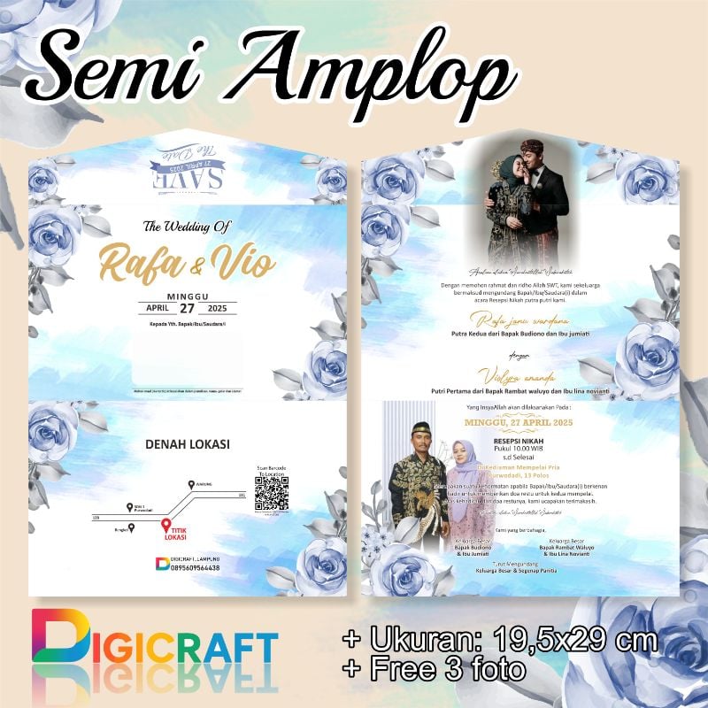 Undangan pernikahan, unduh mantu, khitan & aqiqah model Semi amplop