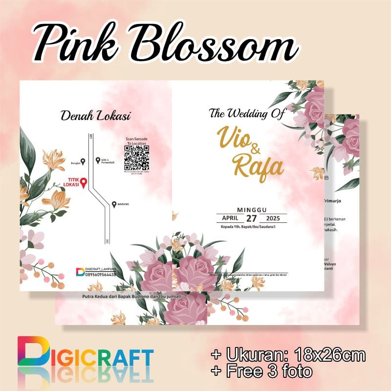 Undangan lipat 2 Pernikahan, unduh mantu, khitan & aqiqah