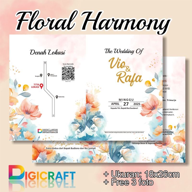 Undangan lipat 2 18x26cm Elegan