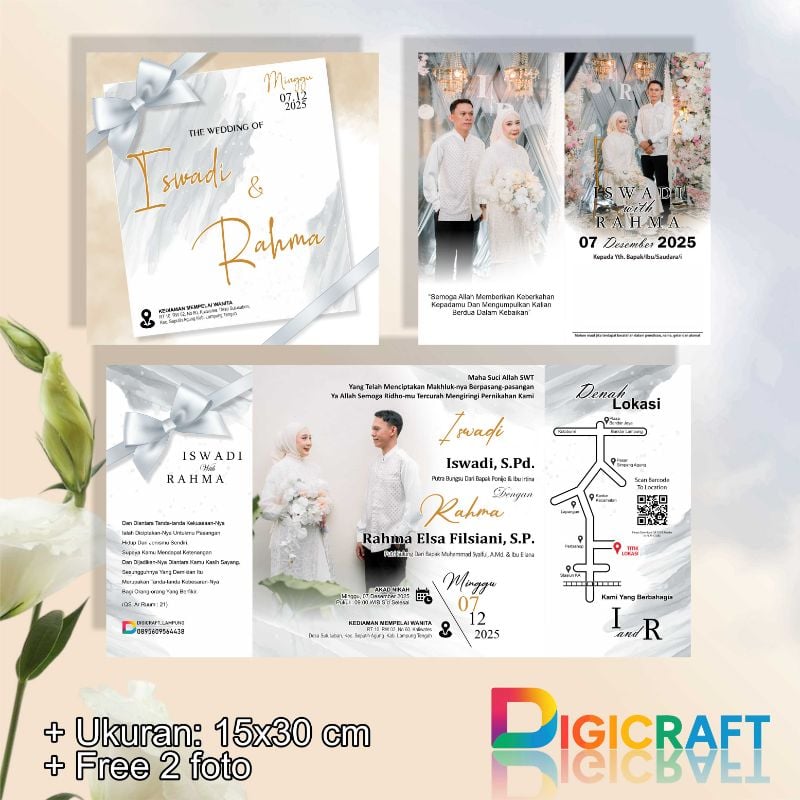 Undangan model lipat 3 15X30CM